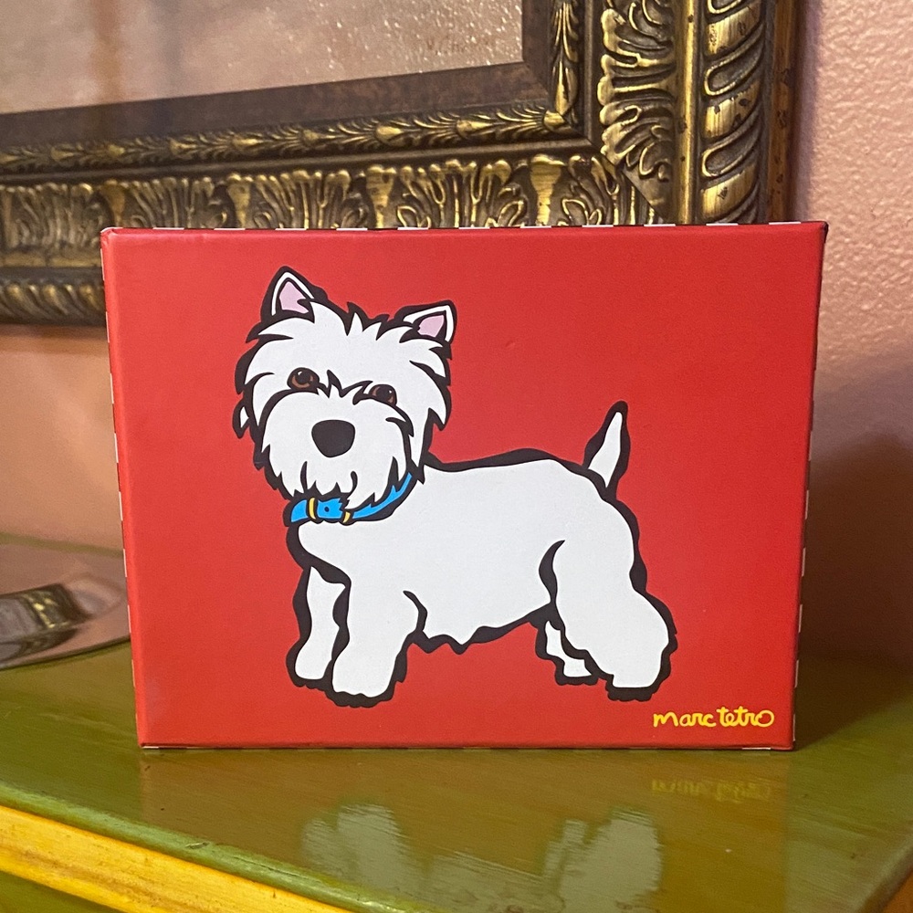 Marc Tetro NWT Red Westie Dog Print Wallet Small Zip Around Wallet 4.5x3.5 w/box - Picture 5 of 6